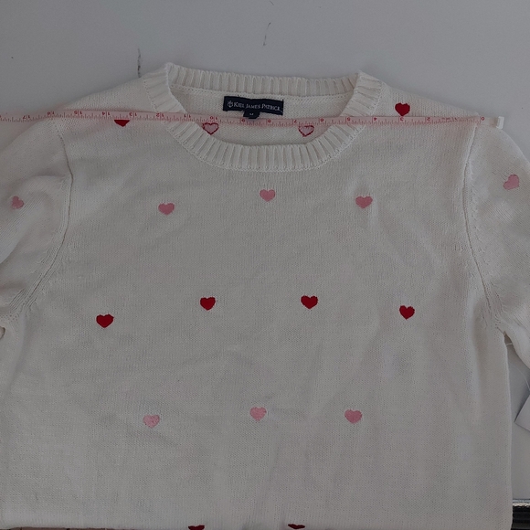 Kiel James Patrick White Cotton Crewneck With Embroidered Hearts Size Medium - Picture 6 of 7